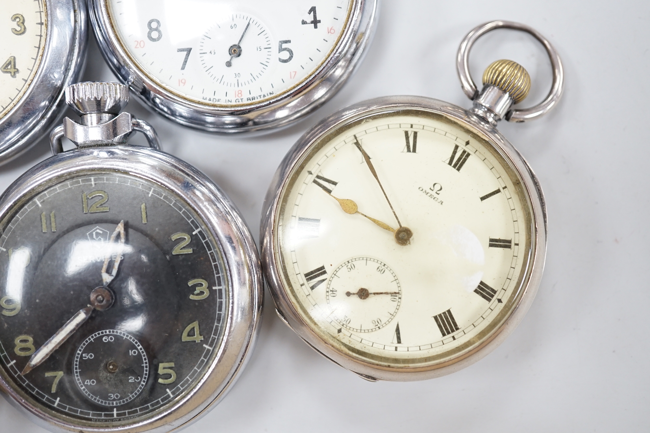 Ten assorted base metal pocket watches including Frenca, Smiths and gun metal.